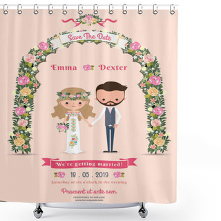 Personality  Rustic Blossom Flowers Cartoon Couple Wedding Invitation Card Shower Curtains