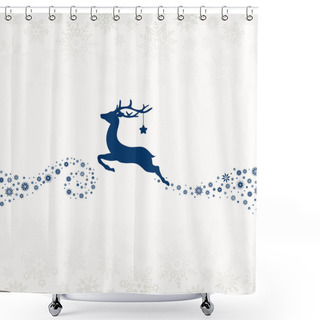 Personality  Dark Blue Reindeer With Star Looking Forward With Snowflakes Beige Shower Curtains