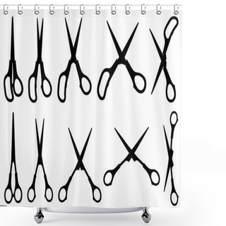 Personality  Set Of Different Scissors Isolated On White Shower Curtains