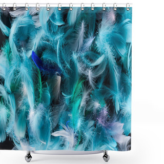 Personality  Seamless Background With Bright Blue, Green And Turquoise Plumes Isolated On Black Shower Curtains