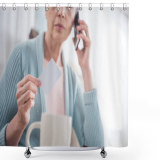Personality  Senior Woman Talking On Smartphone Shower Curtains