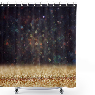 Personality  Glitter Vintage Lights Background. Light Gold And Black. Defocused Shower Curtains