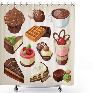Personality  Set Of Chocolate Sweets, Cakes And Other Chocolate Food Shower Curtains