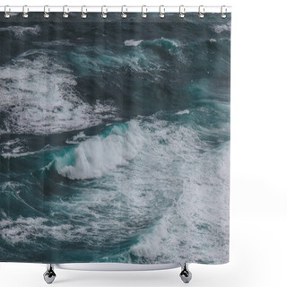 Personality  Scenic Aerial Shot Of Blue Ocean With Foamy Waves For Background Shower Curtains