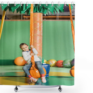 Personality  Cute Little Kid Swinging On Swing In Entertainment Center Shower Curtains