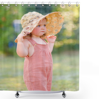 Personality  Portrait Of Little Girl Outdoors In Summer Shower Curtains