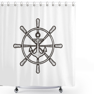 Personality  Hand Drawn Wheel Steering Boat. Anchor Nautical Logo Ideas. Insp Shower Curtains