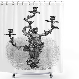 Personality  Branched Candelabra, Vintage Engraving Shower Curtains