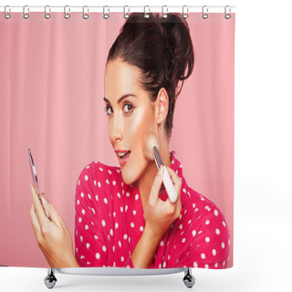 Personality  Beautiful Woman Applying Blusher Shower Curtains