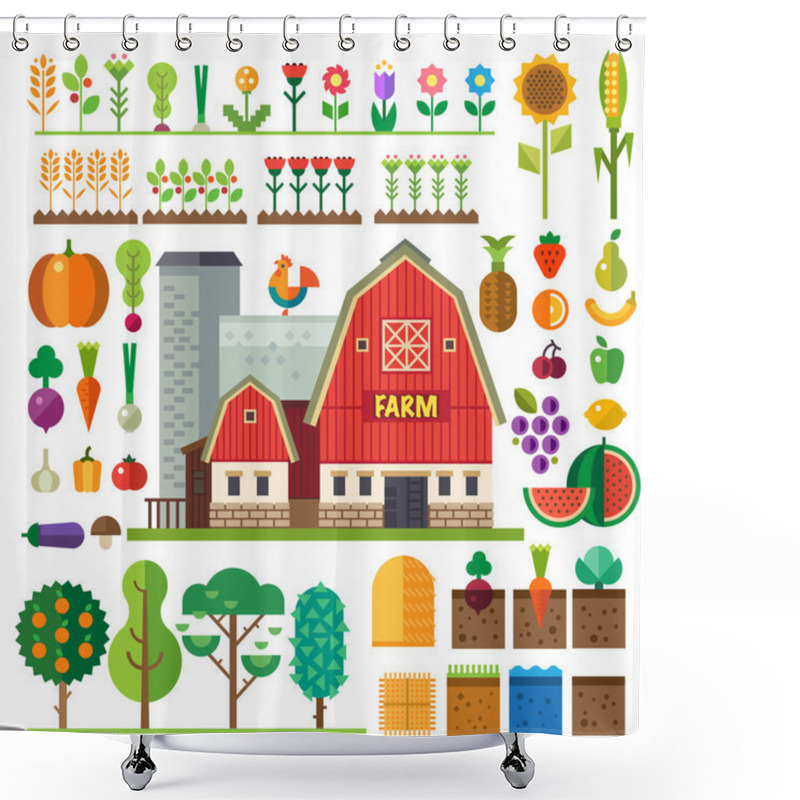 Personality  Farm In Village. Elements For Game Shower Curtains
