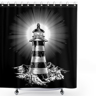 Personality  Lighthouse And Waves Shower Curtains