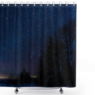 Personality  Starry Dark Sky And Trees In Carpathian Mountains At Night In Winter Shower Curtains