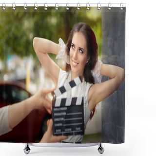 Personality  Happy Elegant Woman Ready For A Shoot Shower Curtains
