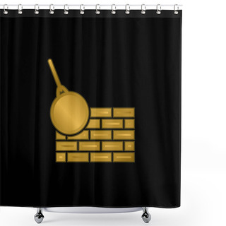 Personality  Bricks Wall And Demolition Ball Gold Plated Metalic Icon Or Logo Vector Shower Curtains