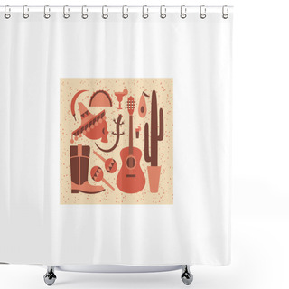 Personality  Mexico Icons Set  Shower Curtains