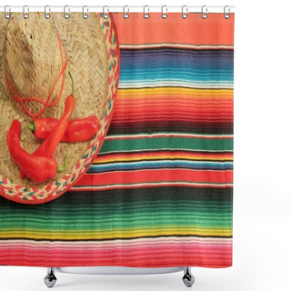 Personality  Mexican Fiesta Poncho Rug In Bright Colors With Sombrero Stock, Photo, Photograph, Image, Picture, Shower Curtains
