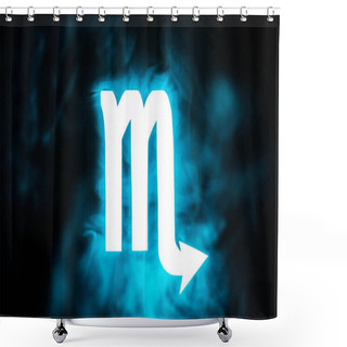 Personality  Blue Illuminated Scorpio Zodiac Sign With Smoke On Background Shower Curtains