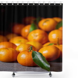Personality  Selective Focus Of Sweet Orange Tangerine Near Clementines With Green Leaves Shower Curtains