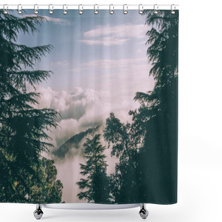 Personality  Evergreen Trees And Beautiful Mountains With Clouds In Indian Himalayas  Shower Curtains