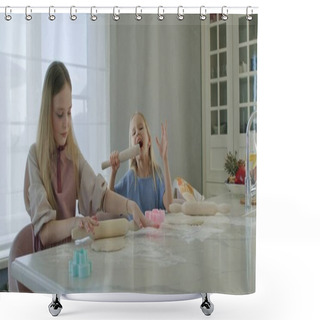 Personality  Girl Rolling Dough On Kitchen Table Shower Curtains