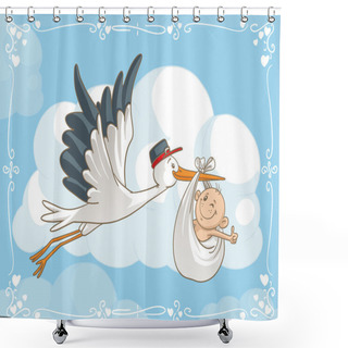 Personality  Stork With Baby Vector Cartoon Shower Curtains