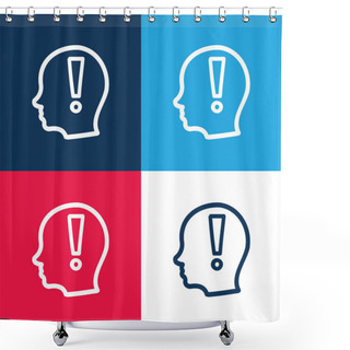 Personality  Attention Hand Drawn Symbol Of An Exclamation Sign Inside Bald Head From Side View Blue And Red Four Color Minimal Icon Set Shower Curtains