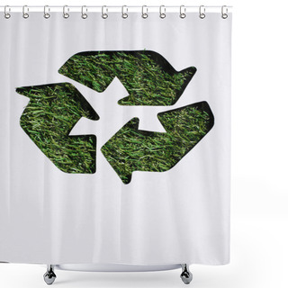 Personality  Top View Of Trash Recycle Sign With Grass Patern Isolated On White Shower Curtains