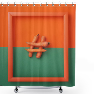 Personality  Hashtag Symbol From Carrots In Wooden Picture Frame On Orange And Green Background Shower Curtains