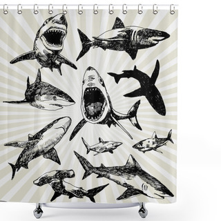 Personality  Set Of Sharks Shower Curtains