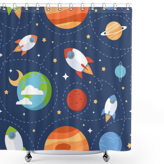 Personality  Seamless Children Cartoon Space Pattern Shower Curtains