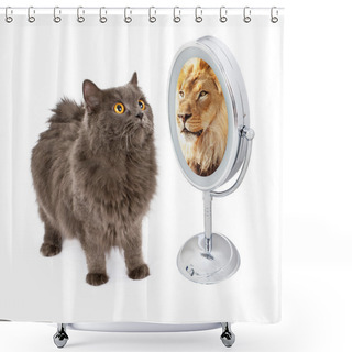 Personality  Cat Looking Into Mirror And Seeing Lion Shower Curtains