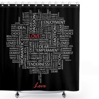 Personality  LOVE. Seamless Vector Pattern With Word Cloud. Shower Curtains