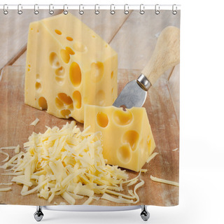 Personality  Cheese On Wooden Table Shower Curtains