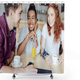 Personality  Multiethnic Friends Talking In Cafe Shower Curtains