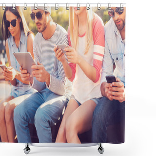 Personality  Young People Looking At Their Gadgets Shower Curtains