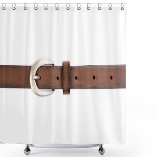 Personality  Slim Leather Belt Isolated On White Shower Curtains