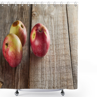 Personality  Apples With Small Rotten Spot On Wooden Surface Shower Curtains