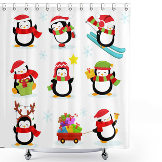 Personality  Santa With Snowman And Reindeer Celebrating Christmas Shower Curtains
