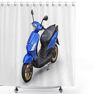 Personality  Modern Urban Blue Moped On A White Background. 3d Illustration. Shower Curtains