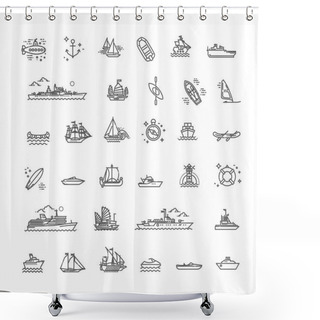 Personality  Ships - Set Of Modern Vector Plain Line Design Icons And Pictograms Shower Curtains