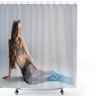 Personality  Beautiful Woman With Mermaid Tail Lying On Floor And Looking Away Shower Curtains