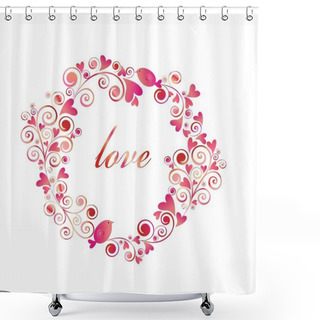 Personality  Funny Greeting Pink Frame With Hearts And Little Birds Shower Curtains