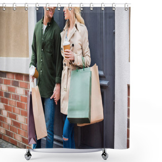 Personality  Couple With Shopping Bags On Street Shower Curtains