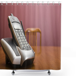 Personality  Cordless Phone On A Table With Chair Shower Curtains