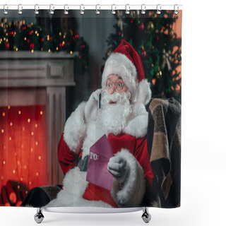 Personality  Santa Talking On Smartphone Shower Curtains
