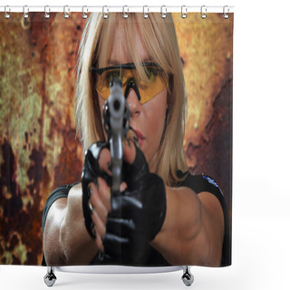 Personality  Sexy Woman With Gun Shower Curtains