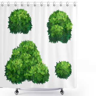Personality  Set Of Green Bush And Tree Crown Of Different Shapes. Ornamental Plant Shrub For Decorate Of A Park, A Garden Or A Green Fence. Thick Thickets Of Shrubs. Foliage For Spring And Summer Card Design. Shower Curtains