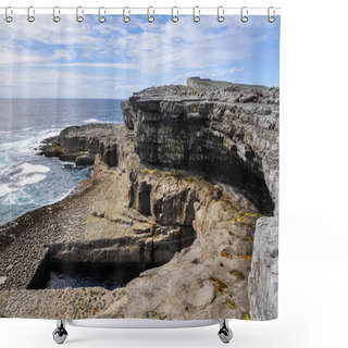 Personality  The Worm Hole, Natural Pool In Inishmore, Aran Islands, Ireland Shower Curtains