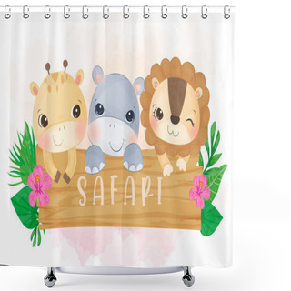 Personality  Cute Animal Illustration, Animal Clip-art, Baby Shower Decoration, Watercolor Illustration. Shower Curtains