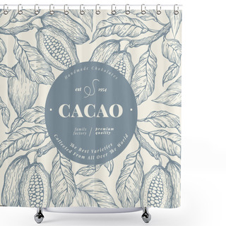 Personality  Cocoa Bean Tree Banner Template. Chocolate Cocoa Beans Background. Vector Hand Drawn Illustration. Vintage Style Illustration. Shower Curtains